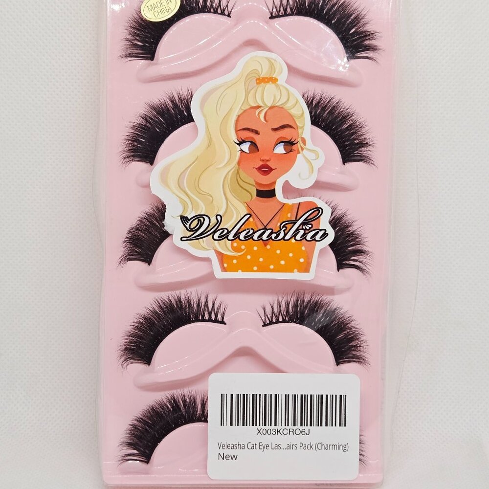 NEW VELEASHA CAT EYE FAUX MINK EYELASHES 5 PAIRS REUSABLE (CHARMING) - Picture 5 of 9